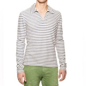 NEW Jack Spade Men’s Dock Striped Polo Ivory/Navy XL Knit Long-Sleeve Pullover